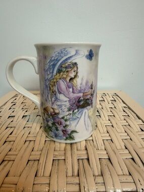 Angel Star Floral Garden Angel Ceramic Mug in Lavender and White